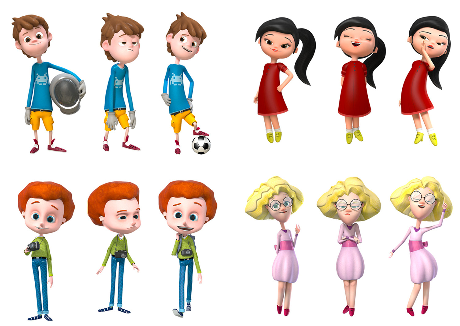 Front and side views of the four Hurriyet characters rendered in 3D